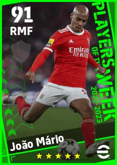 Joao Mario eFootball 2026 player card — 91 OVR RMF
