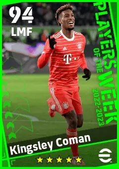 Kingsley Coman eFootball 2026 player card — 94 OVR LMF