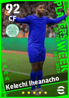 Kelechi Iheanacho eFootball 2026 player card — 92 OVR CF