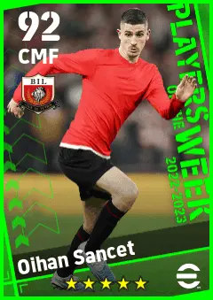 Oihan Sancet eFootball 2026 player card — 92 OVR CMF