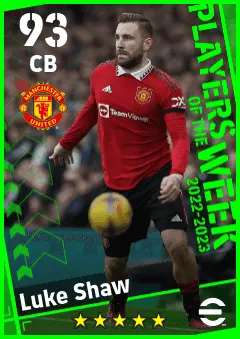 Luke Shaw eFootball 2026 player card — 93 OVR CB