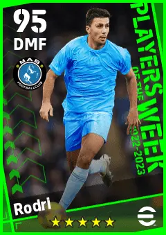 Rodri eFootball 2026 player card — 95 OVR DMF