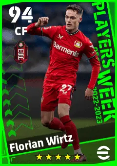 Florian Wirtz eFootball 2026 player card — 94 OVR CF