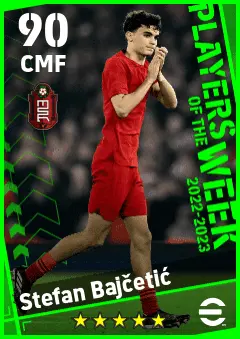 Stefan Bajcetic eFootball 2026 player card — 90 OVR CMF
