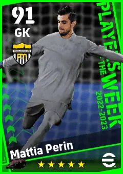 Mattia Perin eFootball 2026 player card — 91 OVR GK