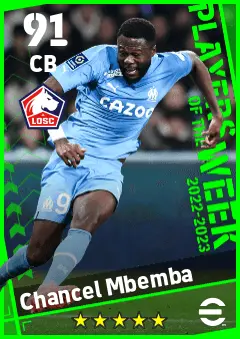 Chancel Mbemba eFootball 2026 player card — 91 OVR CB