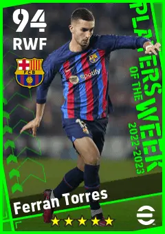 Ferran Torres eFootball 2026 player card — 94 OVR RWF