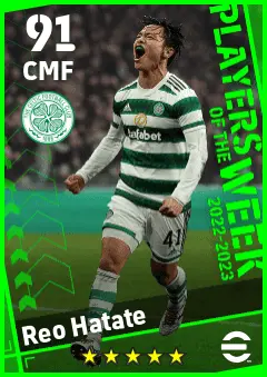 Reo Hatate eFootball 2026 player card — 91 OVR CMF