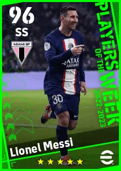 Lionel Messi eFootball 2026 player card — 96 OVR SS