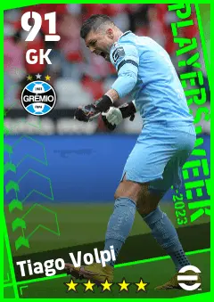Tiago Volpi eFootball 2026 player card — 91 OVR GK