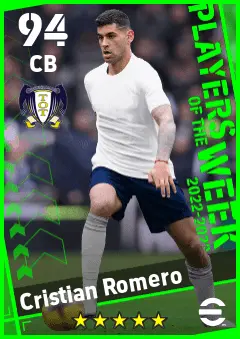 Cristian Romero eFootball 2026 player card — 94 OVR CB