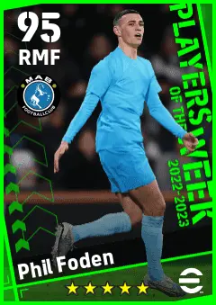 Phil Foden eFootball 2026 player card — 95 OVR RMF