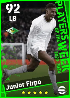 Junior Firpo eFootball 2026 player card — 92 OVR LB