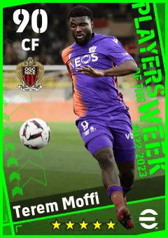 Terem Moffi eFootball 2026 player card — 90 OVR CF