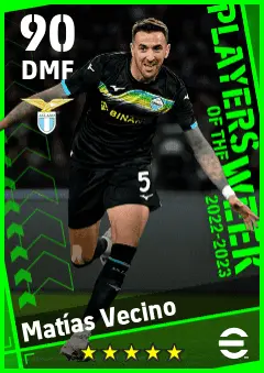 Matias Vecino eFootball 2026 player card — 90 OVR DMF
