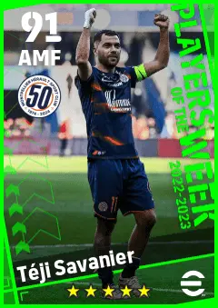 Teji Savanier eFootball 2026 player card — 91 OVR AMF