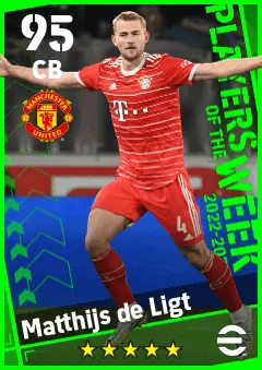 Matthijs de Ligt eFootball 2026 player card — 95 OVR CB
