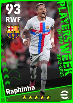 Raphinha eFootball 2026 player card — 93 OVR RWF