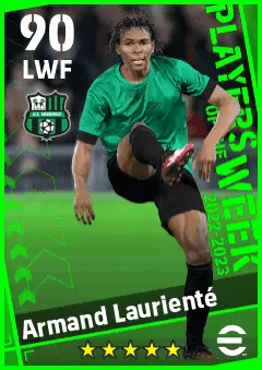 Armand Lauriente eFootball 2026 player card — 90 OVR LWF