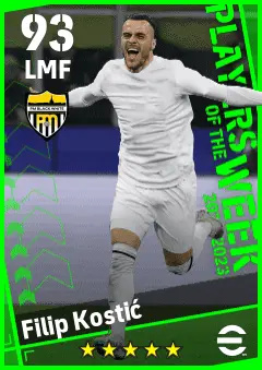 Filip Kostic eFootball 2026 player card — 93 OVR LMF