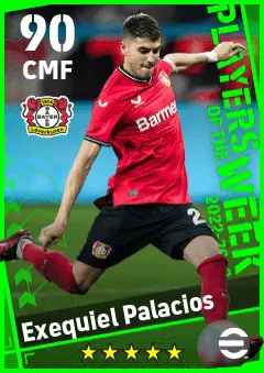Exequiel Palacios eFootball 2026 player card — 90 OVR CMF
