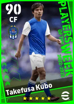 Takefusa Kubo eFootball 2026 player card — 90 OVR CF