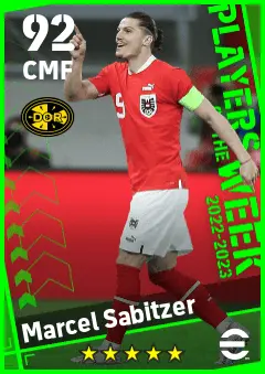 Marcel Sabitzer eFootball 2026 player card — 92 OVR CMF
