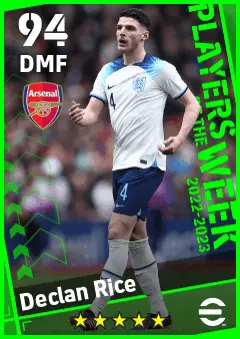 Declan Rice eFootball 2026 player card — 94 OVR DMF