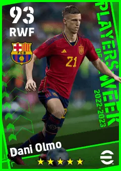 Dani Olmo eFootball 2026 player card — 93 OVR RWF