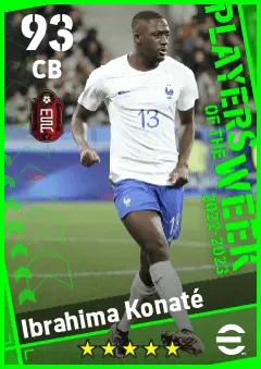 Ibrahima Konate eFootball 2026 player card — 93 OVR CB