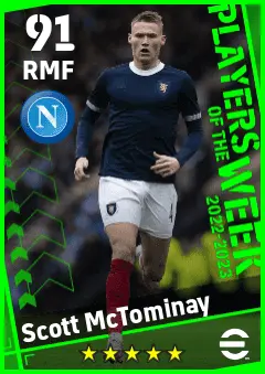 Scott McTominay eFootball 2026 player card — 91 OVR RMF