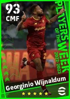 Georginio Wijnaldum eFootball 2026 player card — 93 OVR CMF