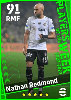 Nathan Redmond eFootball 2026 player card — 91 OVR RMF