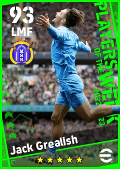 Jack Grealish eFootball 2026 player card — 93 OVR LMF