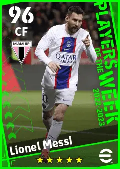 Lionel Messi eFootball 2026 player card — 96 OVR CF