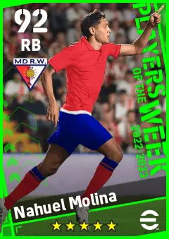Nahuel Molina eFootball 2026 player card — 92 OVR RB