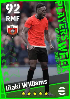 Inaki Williams eFootball 2026 player card — 92 OVR RMF