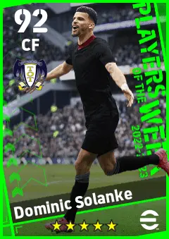 Dominic Solanke eFootball 2026 player card — 92 OVR CF