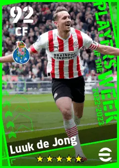 Luuk de Jong eFootball 2026 player card — 92 OVR CF
