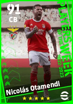 Nicolas Otamendi eFootball 2026 player card — 91 OVR CB