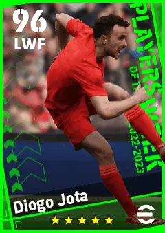 Diogo Jota eFootball 2026 player card — 96 OVR LWF