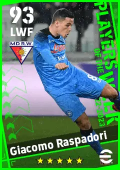 Giacomo Raspadori eFootball 2026 player card — 93 OVR LWF