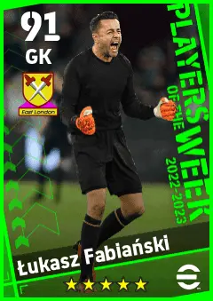 Lukasz Fabianski eFootball 2026 player card — 91 OVR GK