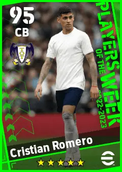 Cristian Romero eFootball 2026 player card — 95 OVR CB