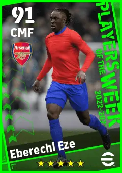 Eberechi Eze eFootball 2026 player card — 91 OVR CMF