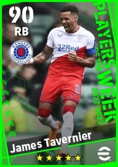 James Tavernier eFootball 2026 player card — 90 OVR RB
