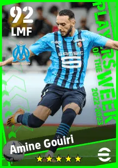 Amine Gouiri eFootball 2026 player card — 92 OVR LMF