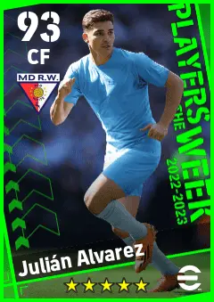 Julian Alvarez eFootball 2026 player card — 93 OVR CF
