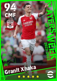 Granit Xhaka eFootball 2026 player card — 94 OVR CMF