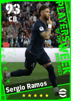 Sergio Ramos eFootball 2026 player card — 93 OVR CB